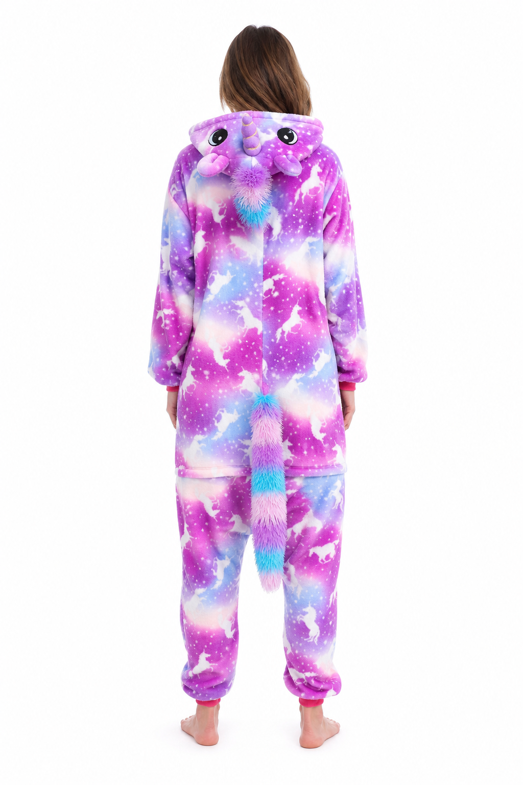 Adult Hooded Pink & Purple Galaxy Unicorn Kigurumi Onesie - Image 4