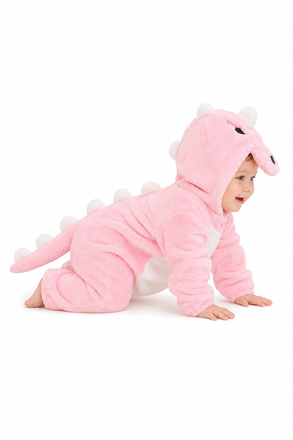 Hooded Pink Baby Plush Dino Onesie - Image 2