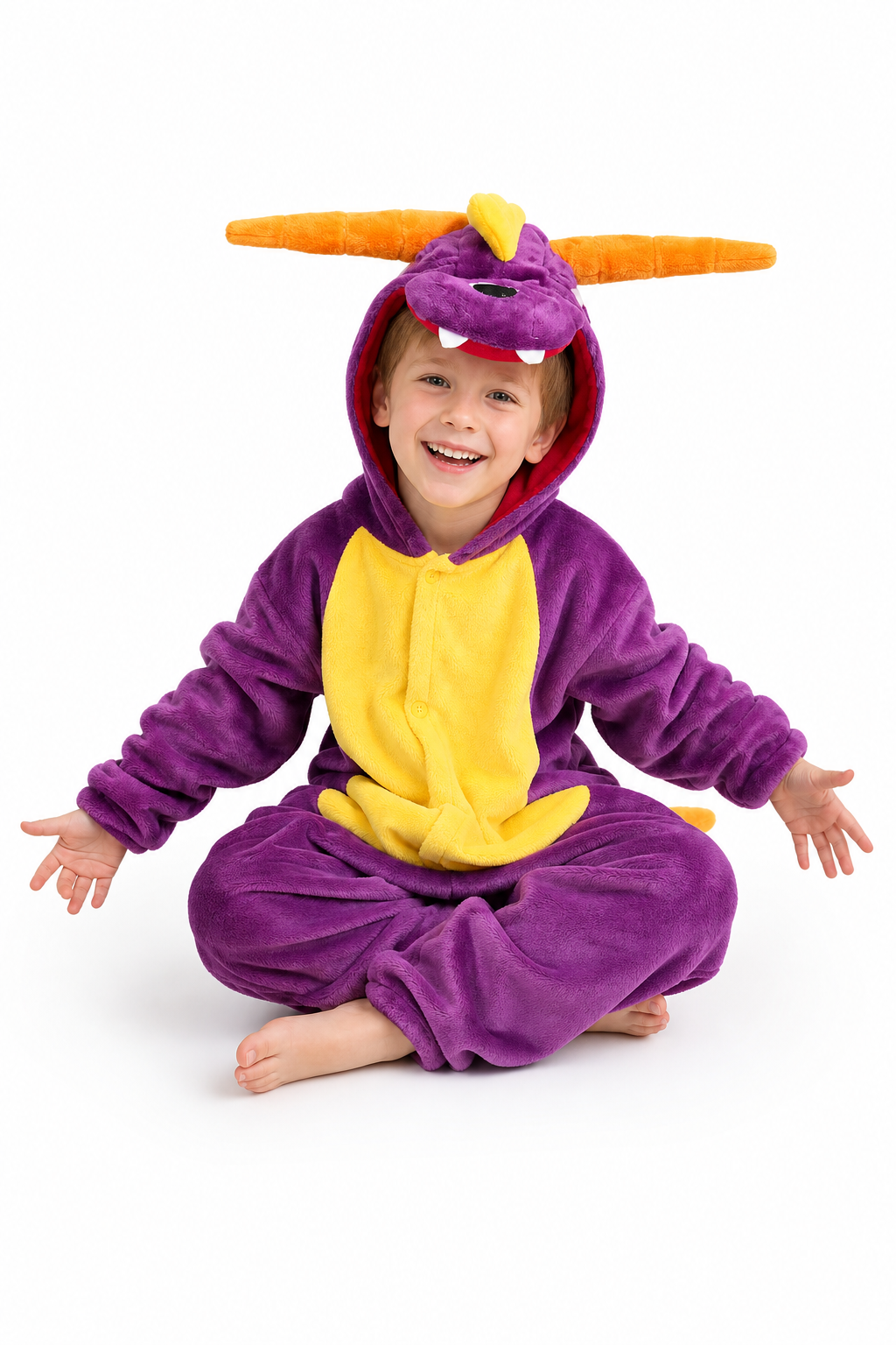 Kids' Hooded Purple Dragon Plush Kigurumi Onesie - Image 5