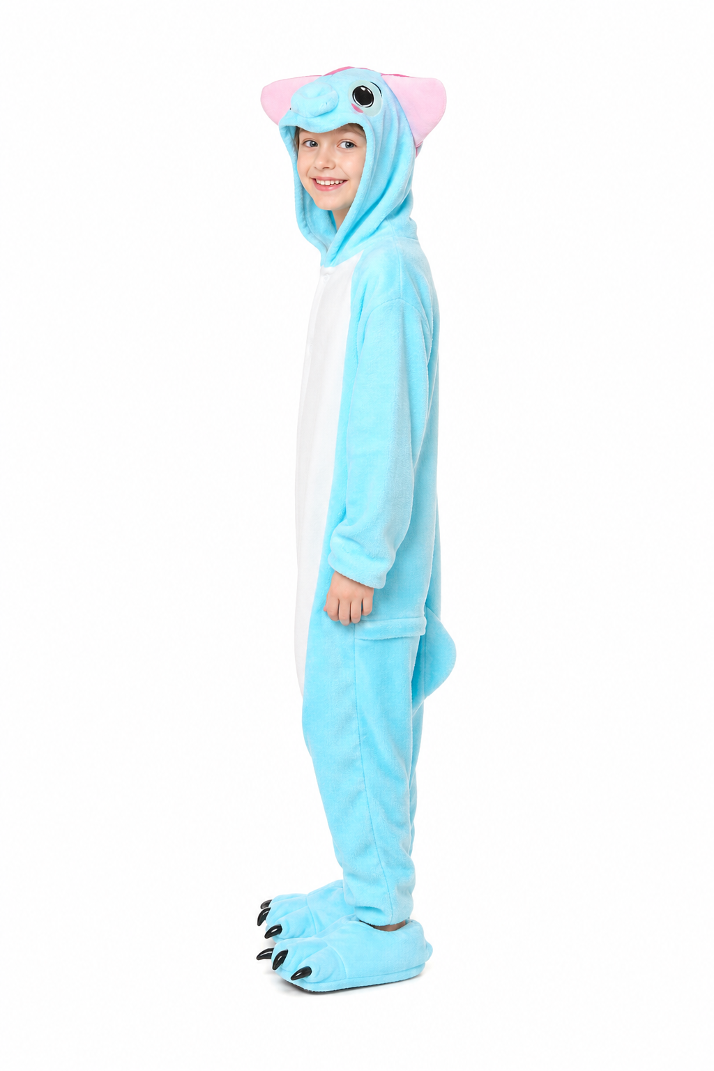Kids' Hooded Light Blue Elephant Kigurumi Onesie - Image 2