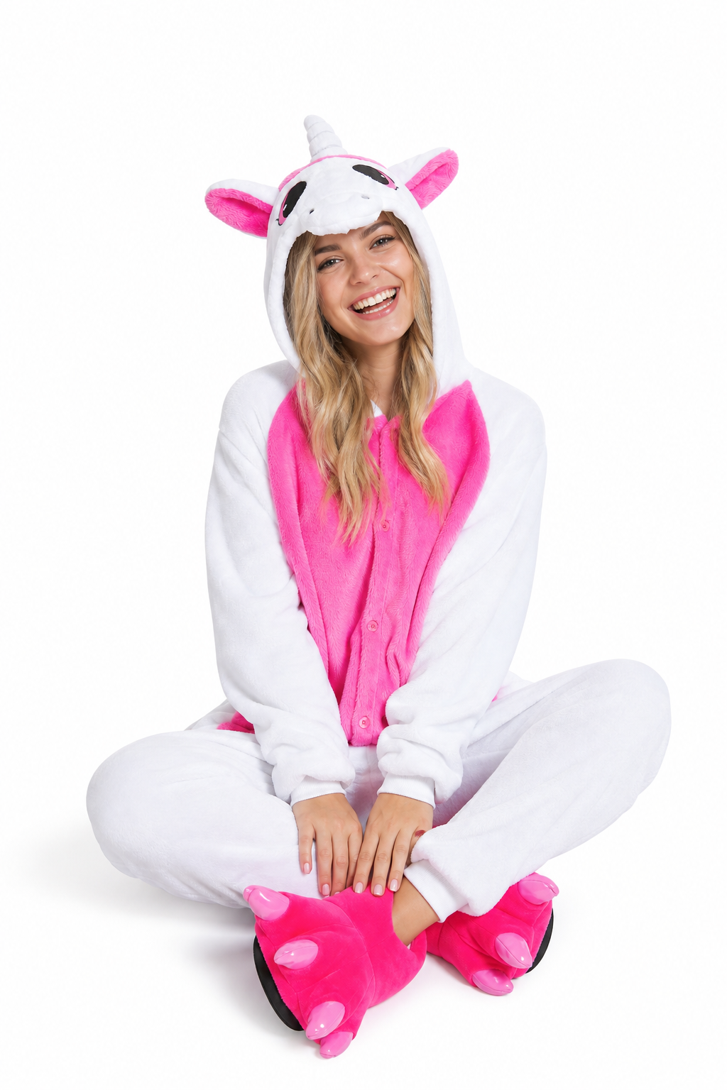 Adult Hooded White & Hot Pink Unicorn Kigurumi Onesie - Image 5