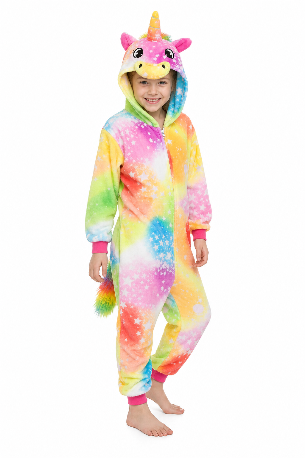Kids' Hooded Rainbow Tie-Dye Star Unicorn Kigurumi Onesie - Image 3