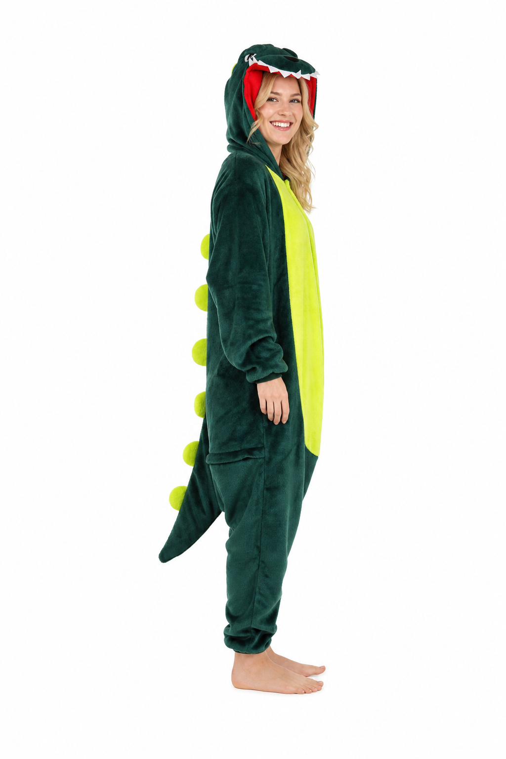 Adult Hooded Dark Green Dinosaur Kigurumi Onesie - Image 2