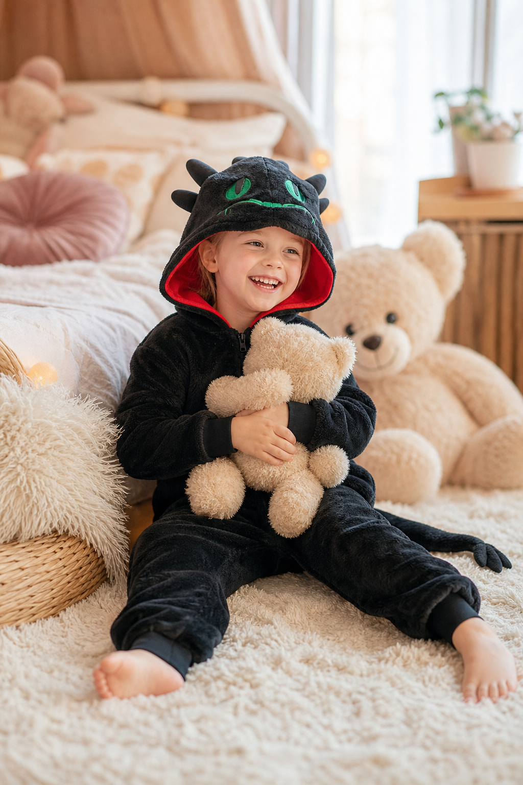 Kids' Hooded Black Dragon Kigurumi Costume Onesie - Image 6