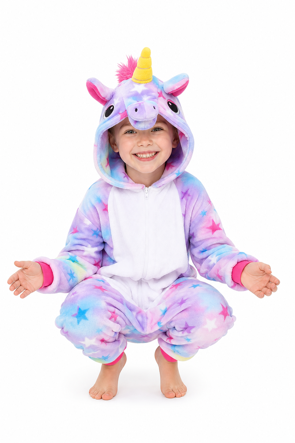 Kids' Hooded Pastel Multicolor Star Unicorn Kigurumi Costume Onesie - Image 5