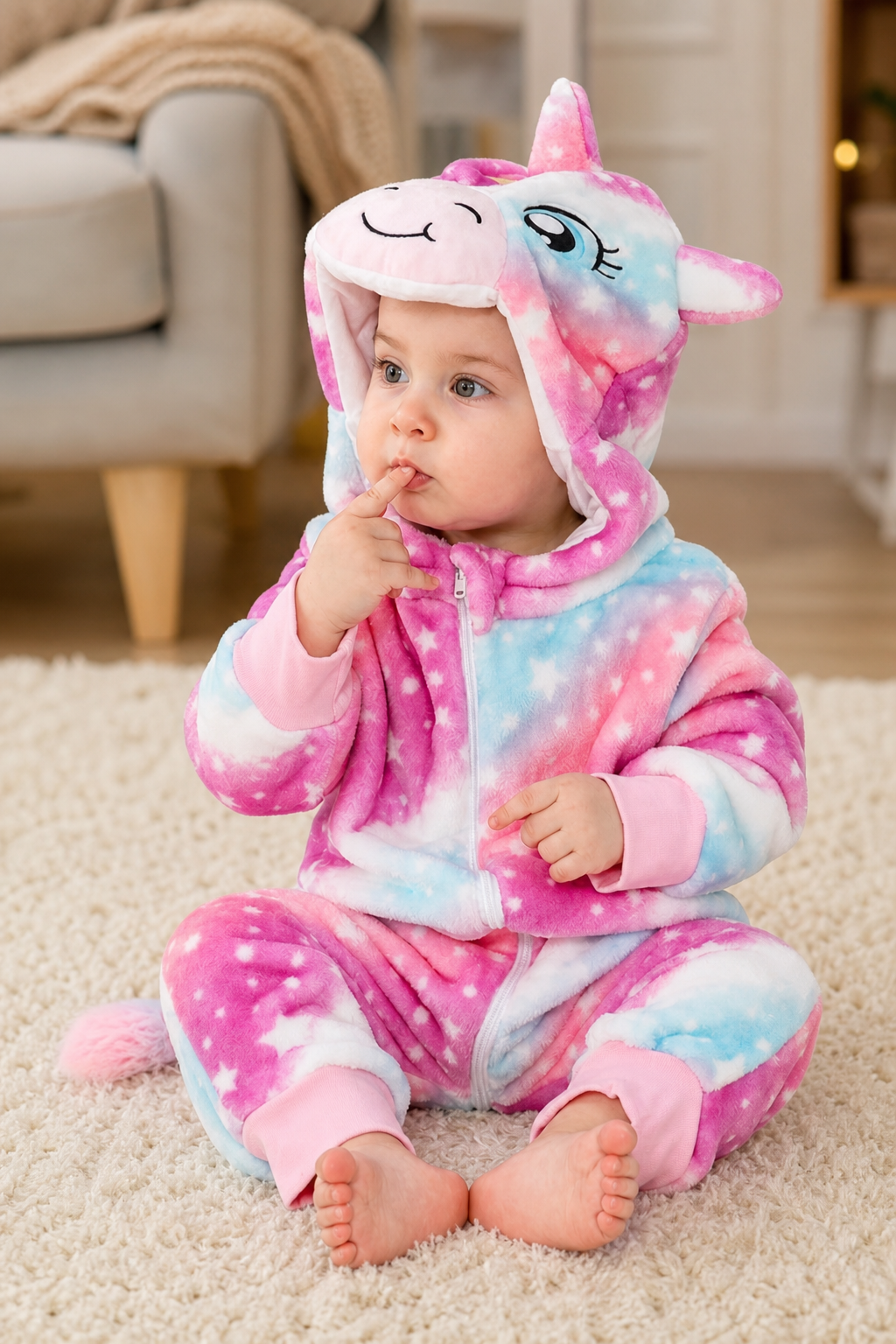 Plush Unicorn Baby Onesie with Tie-Dye Stars - Image 6