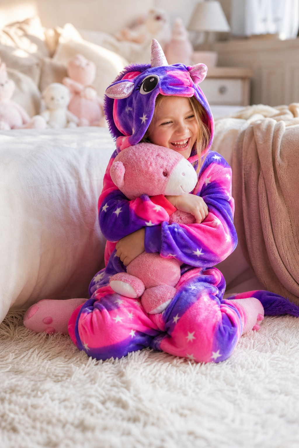 Kids' Hooded Pink and Violet Sparkle Star Unicorn Kigurumi Costume Onesie - Image 6