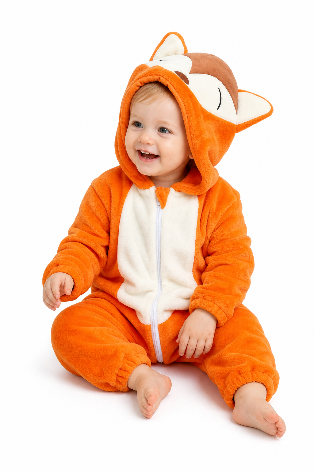 Baby Orange Plush Fox Hooded Onesie - Image 3
