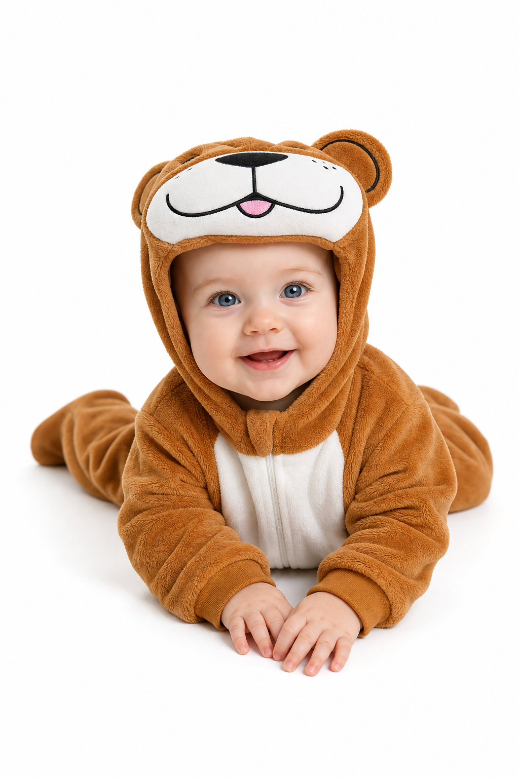 Baby Brown Plush Bear Hooded Onesie - Image 5