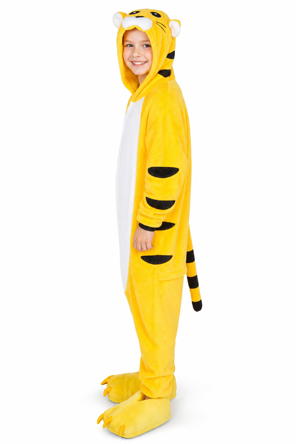 Kids' Hooded Yellow Tiger Kigurumi Onesie - Image 2