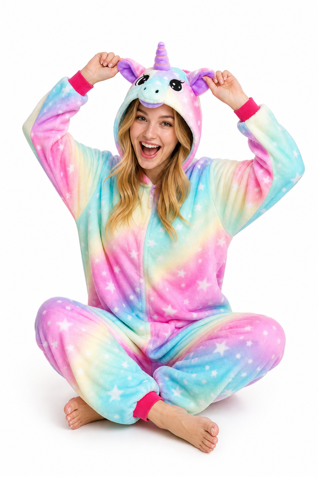 Adult Hooded Pastel Aurora Star Unicorn Kigurumi Onesie - Image 5