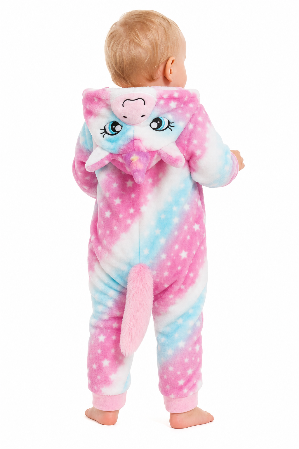 Plush Unicorn Baby Onesie with Tie-Dye Stars - Image 4