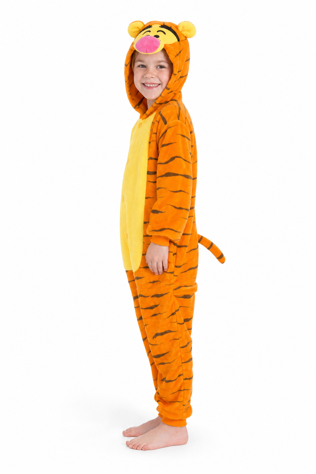 Kids' Hooded Yellow-Bellied Orange Tiger Kigurumi Costume Onesie - Image 2