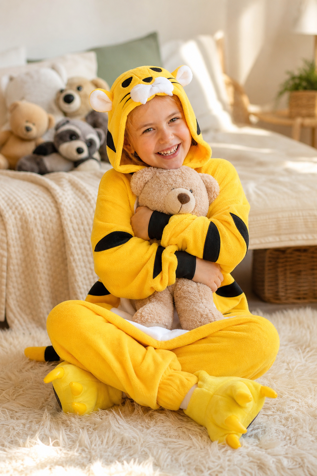 Kids' Hooded Yellow Tiger Kigurumi Onesie - Image 6