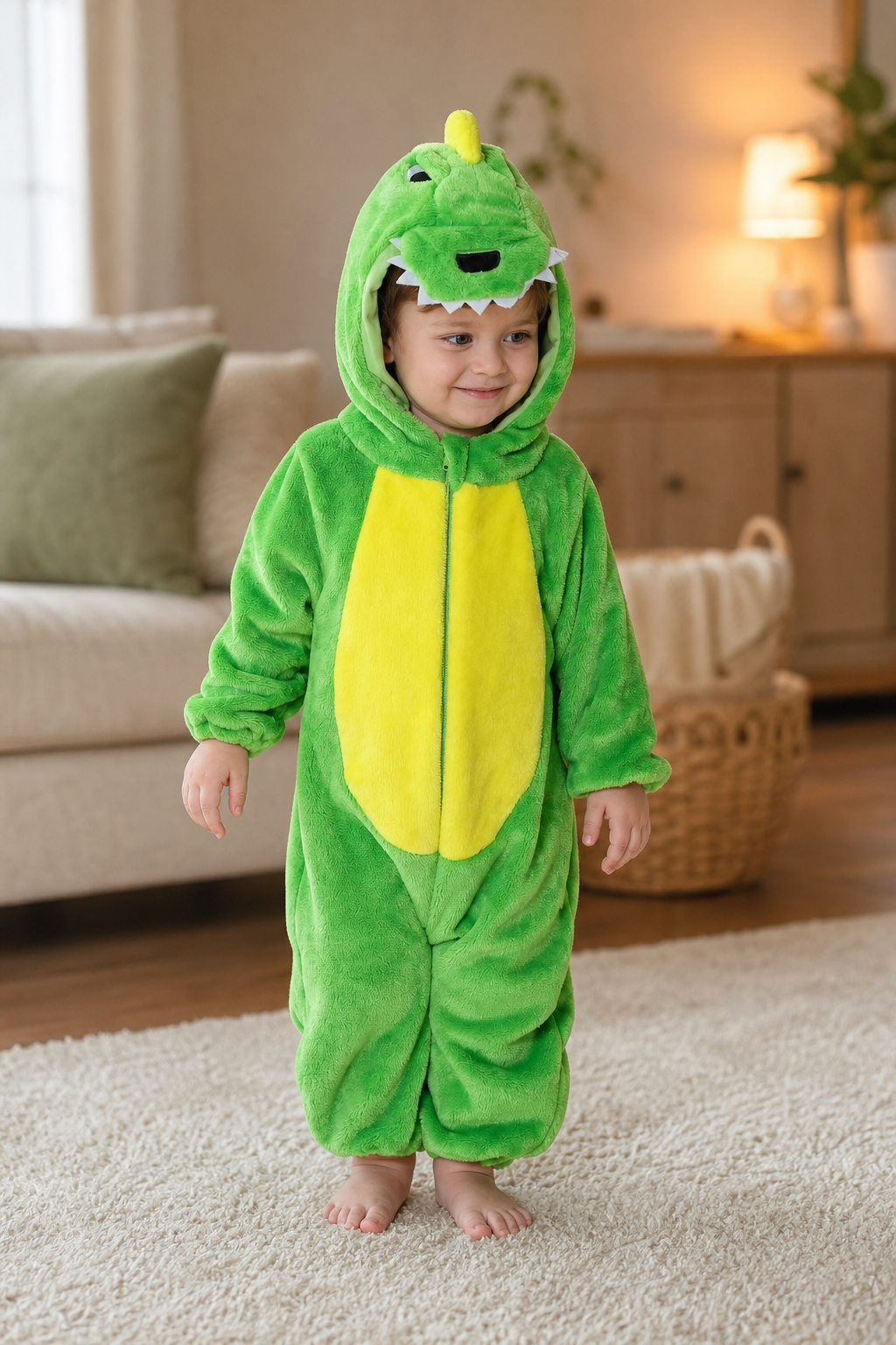 Green Baby Plush Dinosaur Onesie with Yellow Belly - Image 6