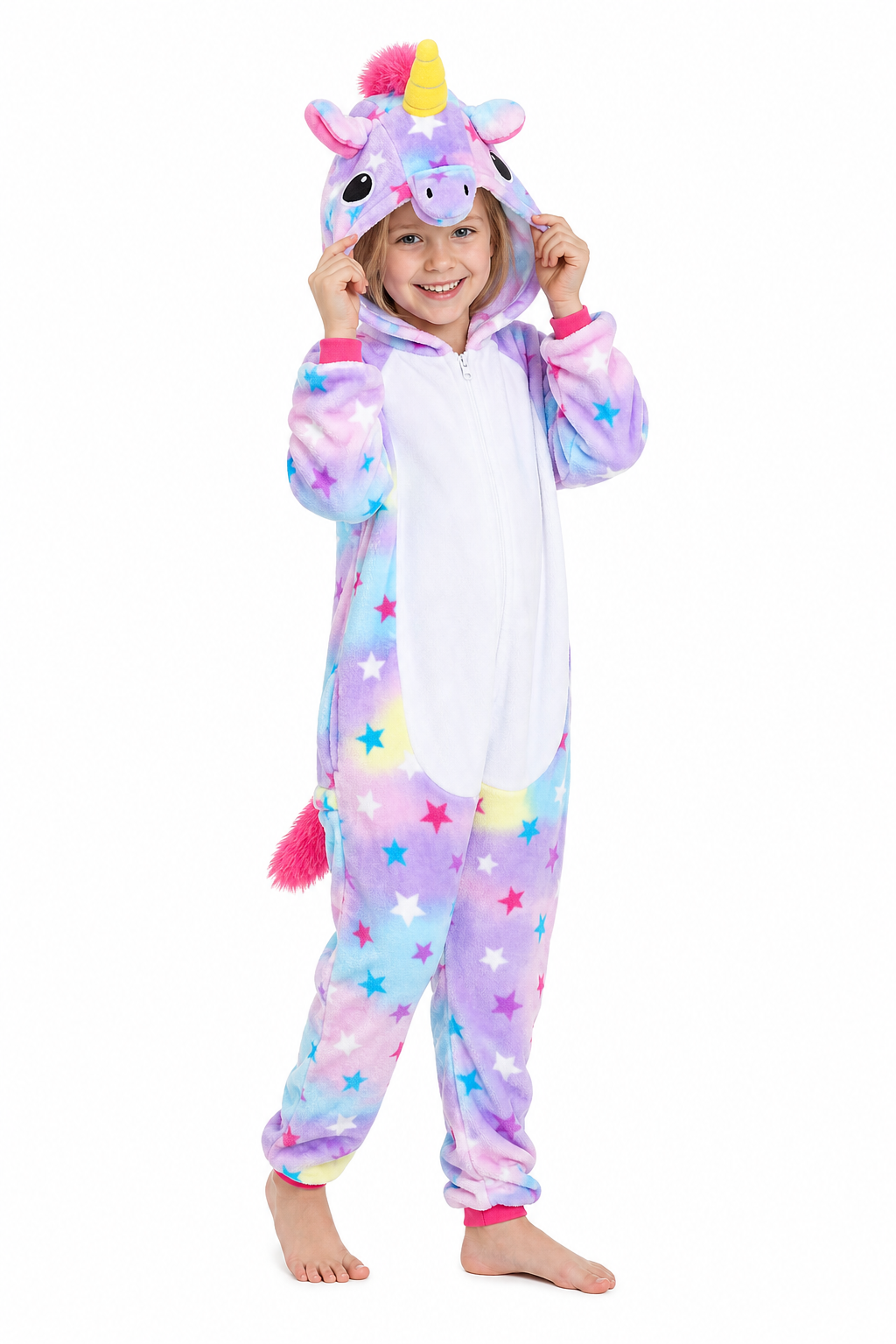 Kids' Hooded Pastel Multicolor Star Unicorn Kigurumi Costume Onesie - Image 3