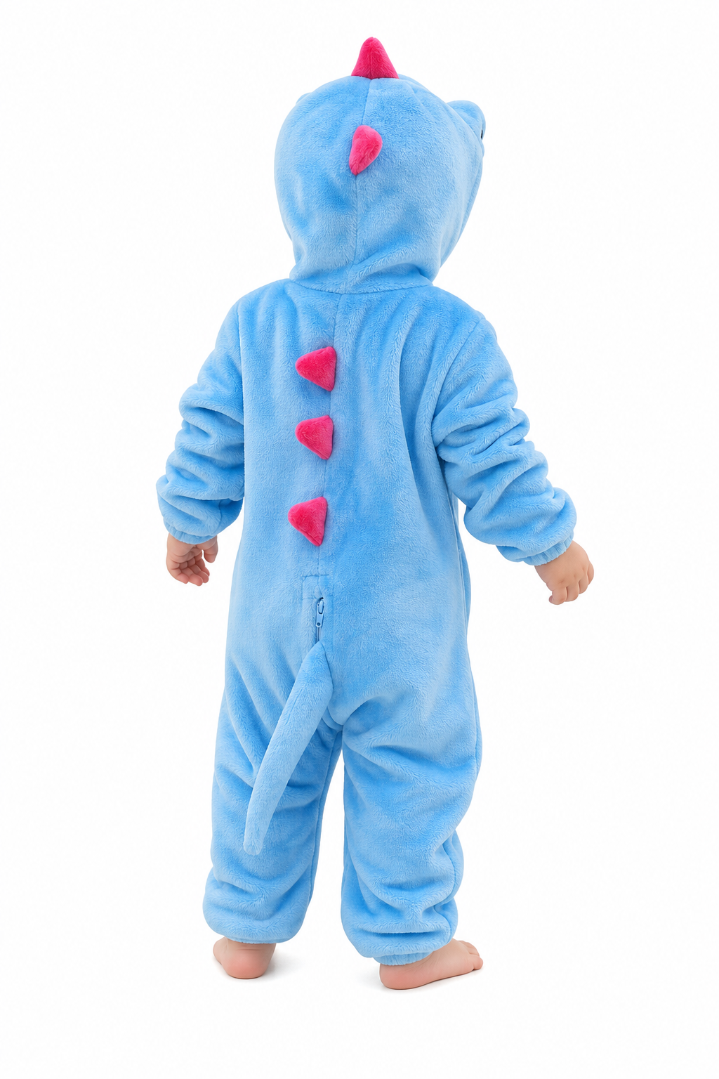 Bright Blue Plush Dinosaur Baby Kigurumi Onesie - Image 4