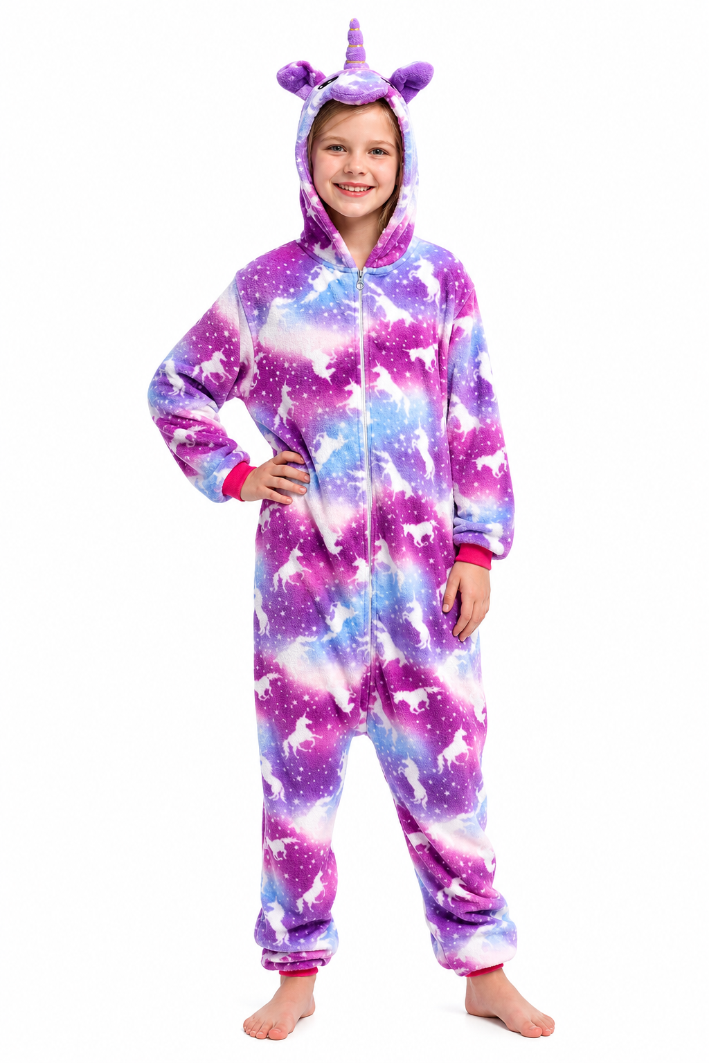 Kids' Hooded Blue and Purple Galaxy Unicorn Kigurumi Costume Onesie - Image 2