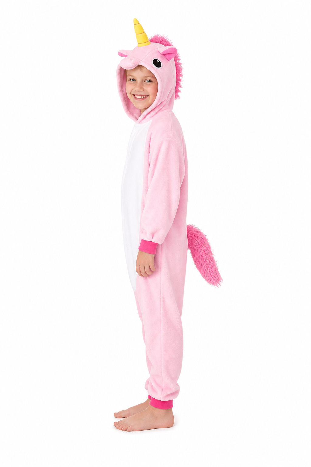 Kids' Hooded Solid Pink Unicorn Kigurumi Onesie - Image 2