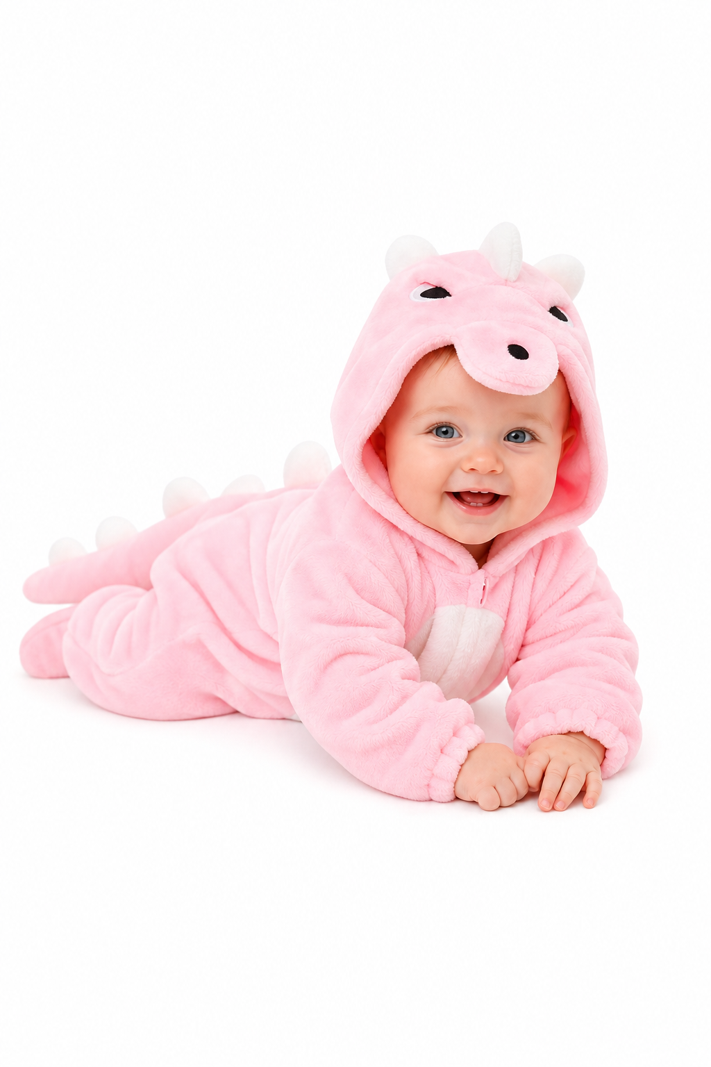 Hooded Pink Baby Plush Dino Onesie - Image 5