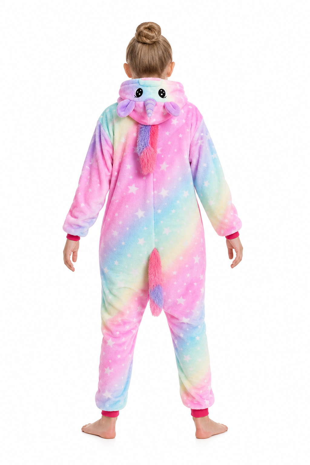 Kids' Hooded Pastel Rainbow Sky Unicorn Plush Kigurumi Onesie - Image 4