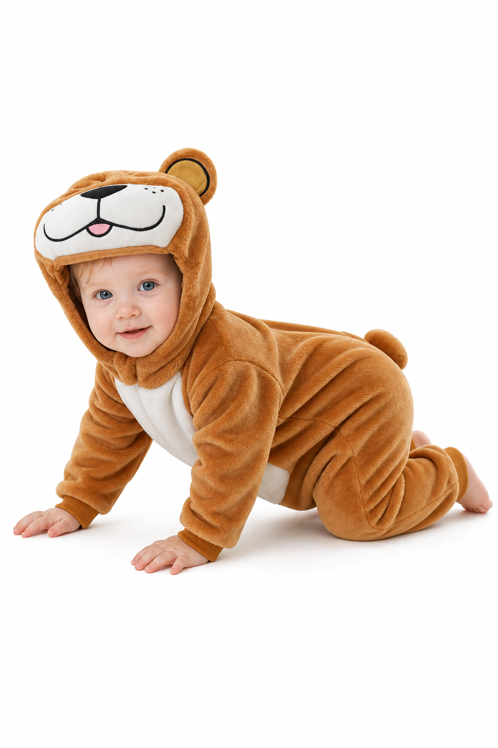 Baby Brown Plush Bear Hooded Onesie - Image 2