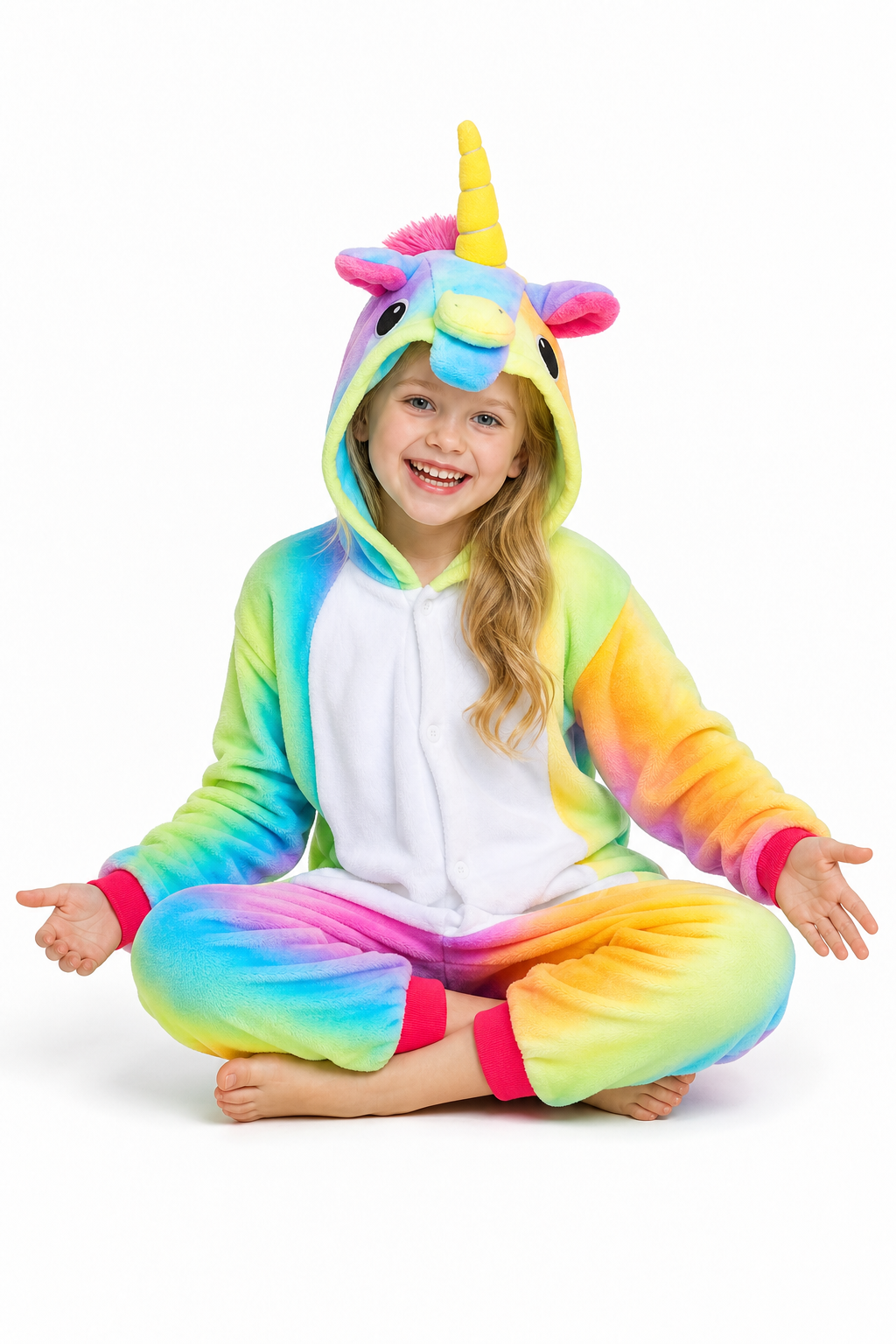 Kids' Hooded Rainbow Ombre Unicorn Kigurumi Onesie - Image 5