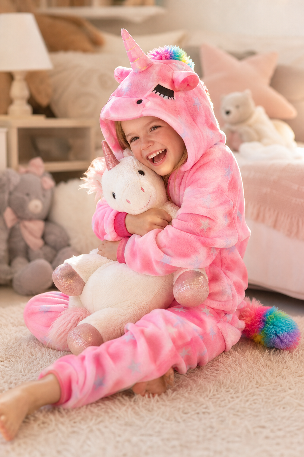 Kids' Hooded Pink Glitter Star Unicorn Kigurumi Costume Onesie - Image 6