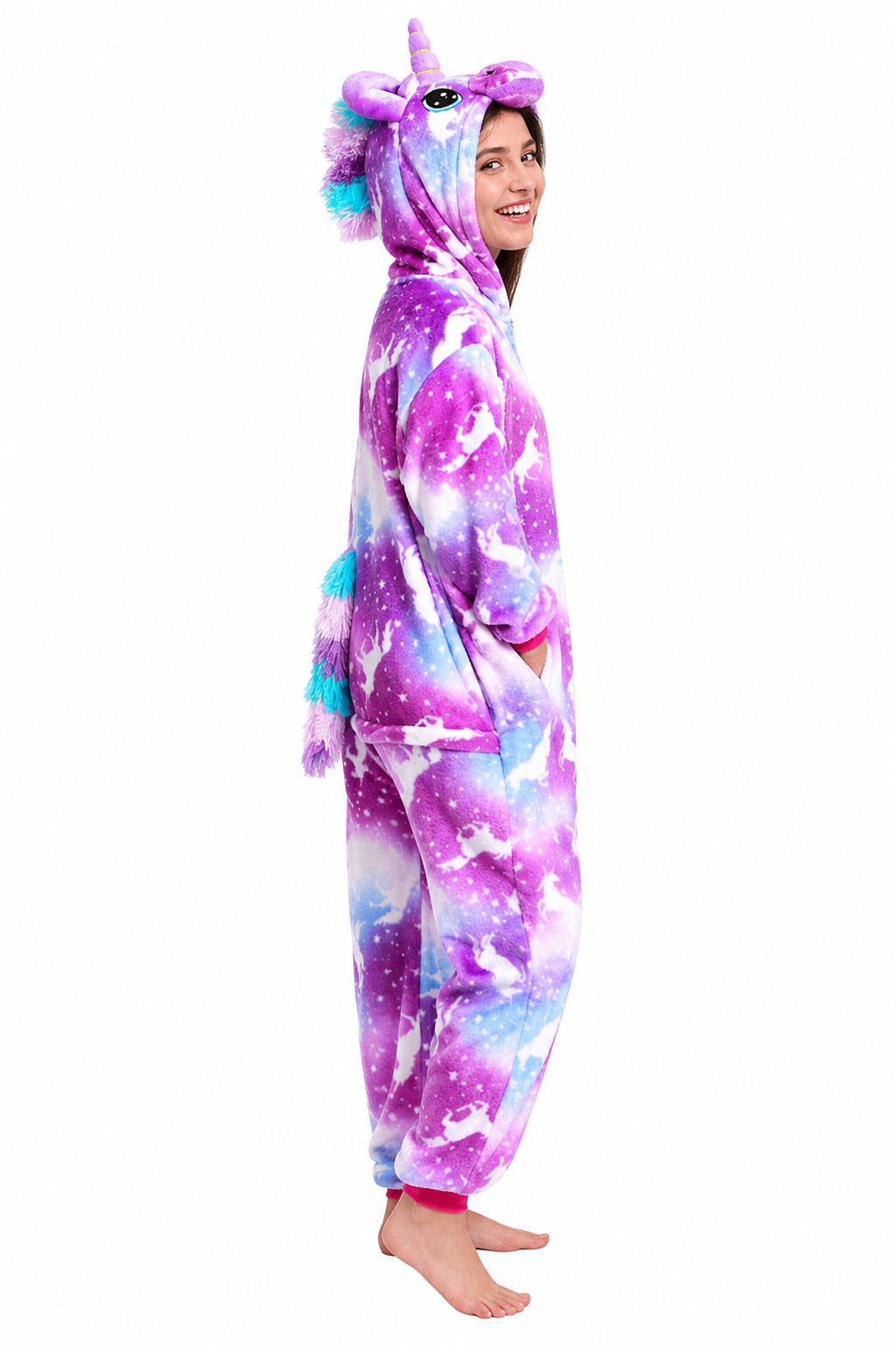 Adult Hooded Pink & Purple Galaxy Unicorn Kigurumi Onesie - Image 2