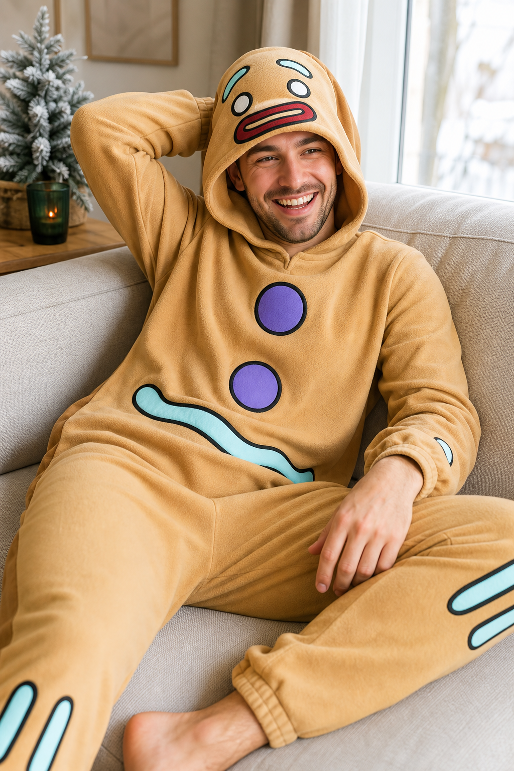 Adult Hooded Gingerbread Man Kigurumi Onesie - Image 6