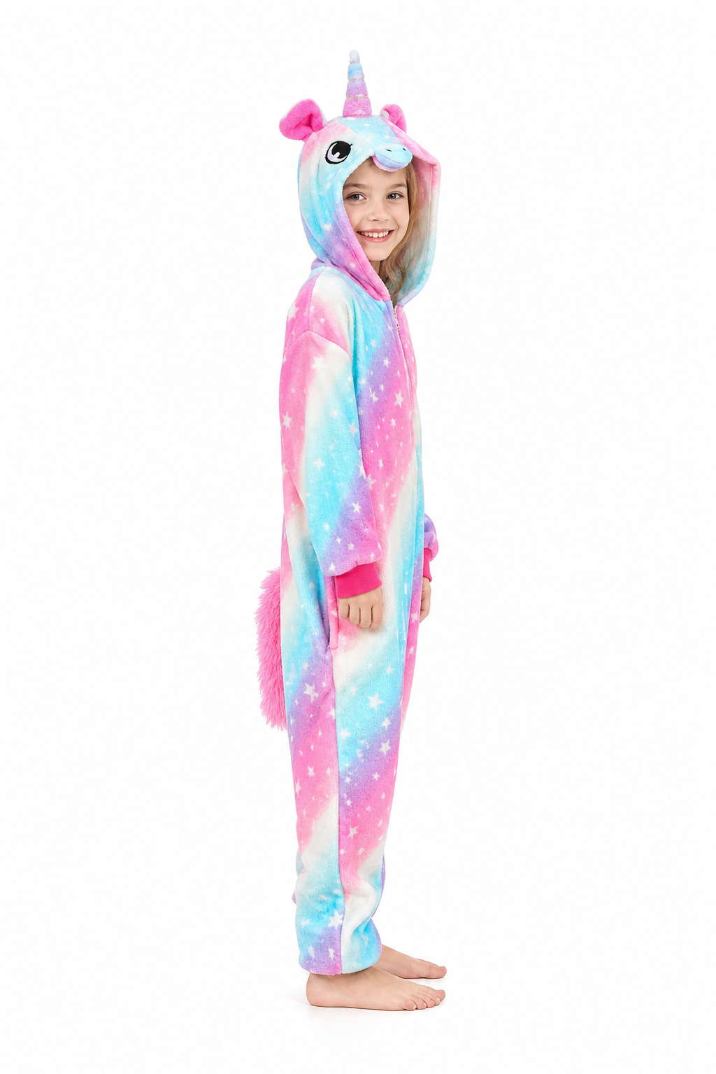 Kids' Hooded Pastel Tie-Dye Star Unicorn Kigurumi Onesie - Image 3