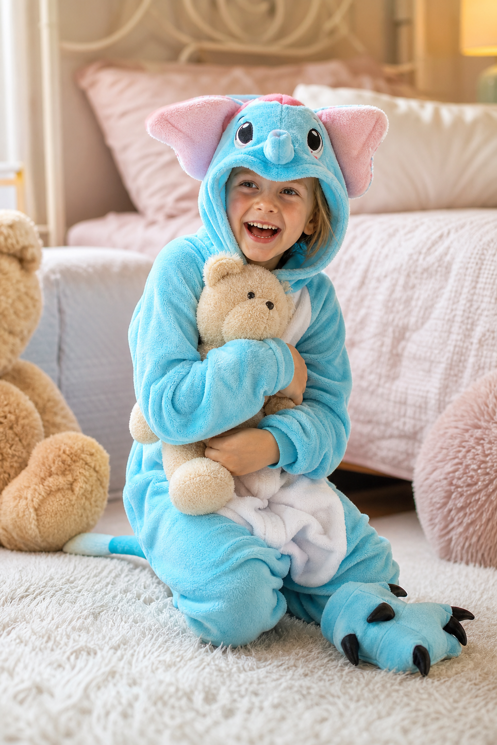 Kids' Hooded Light Blue Elephant Kigurumi Onesie - Image 6