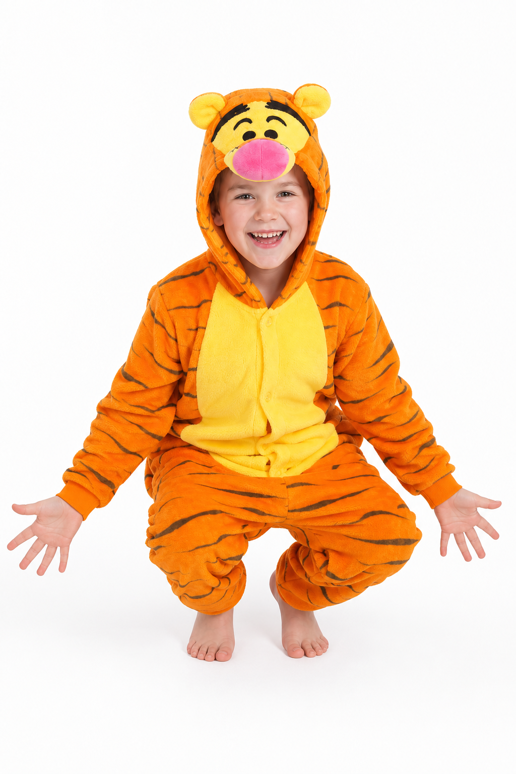 Kids' Hooded Yellow-Bellied Orange Tiger Kigurumi Costume Onesie - Image 5