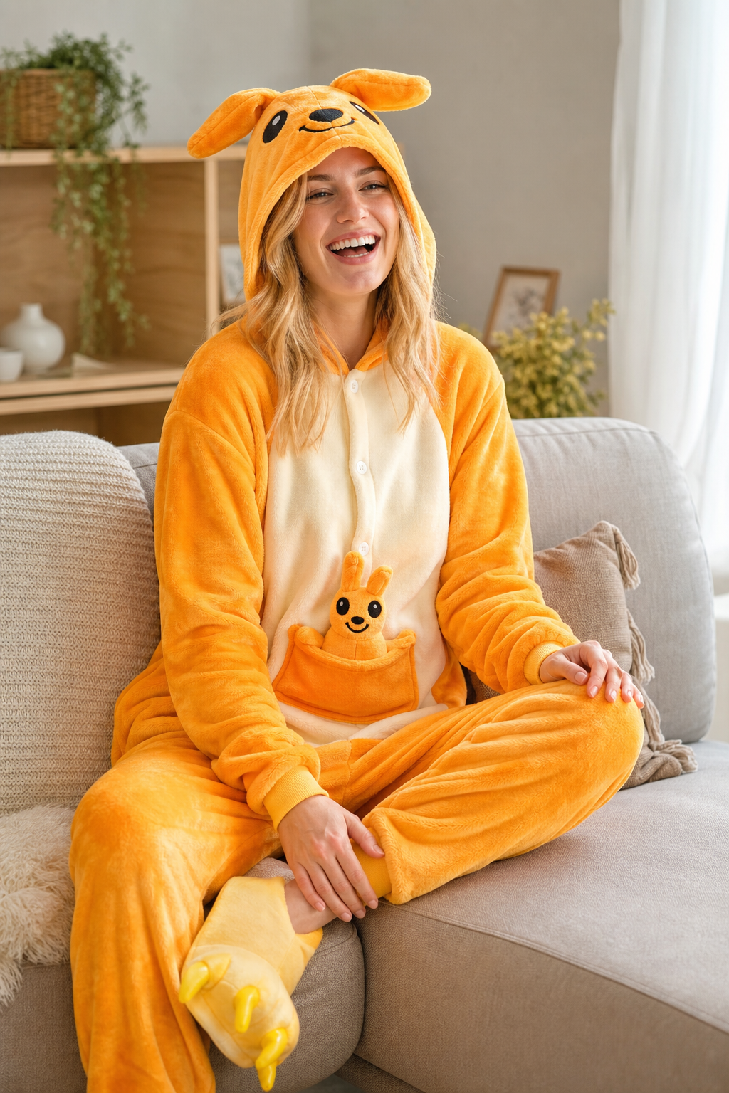 Adult Orange Kangaroo Kigurumi Onesie - Image 6