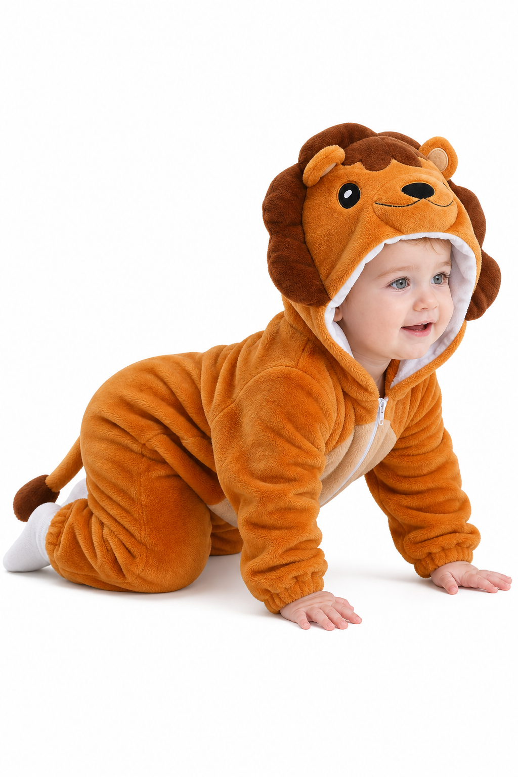 Baby Brown Plush Lion Hooded Onesie - Image 2