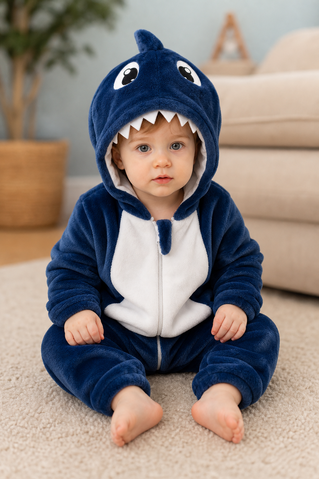 Cozy Blue Baby Plush Shark Kigurumi Onesie - Image 6