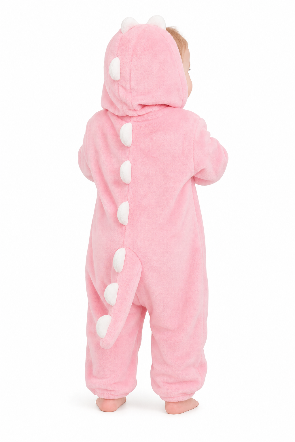 Hooded Pink Baby Plush Dino Onesie - Image 4