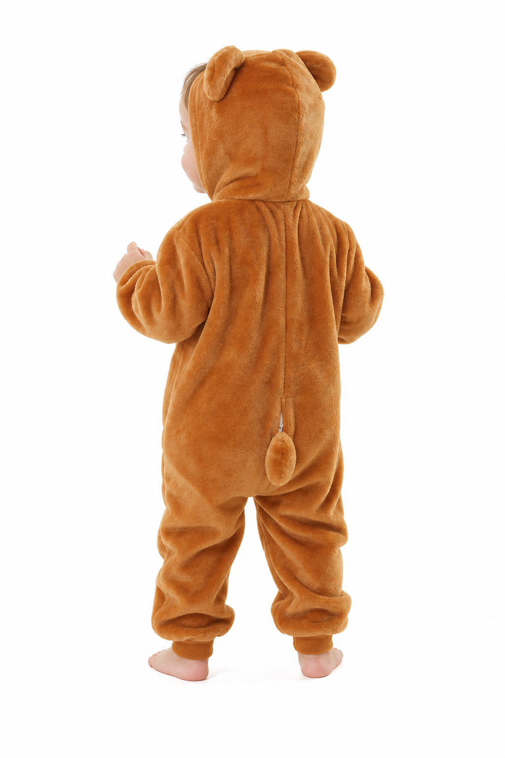 Baby Brown Plush Bear Hooded Onesie - Image 4