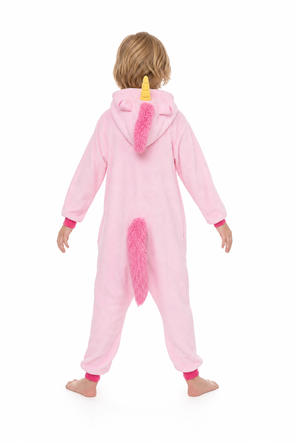 Kids' Hooded Solid Pink Unicorn Kigurumi Onesie - Image 4