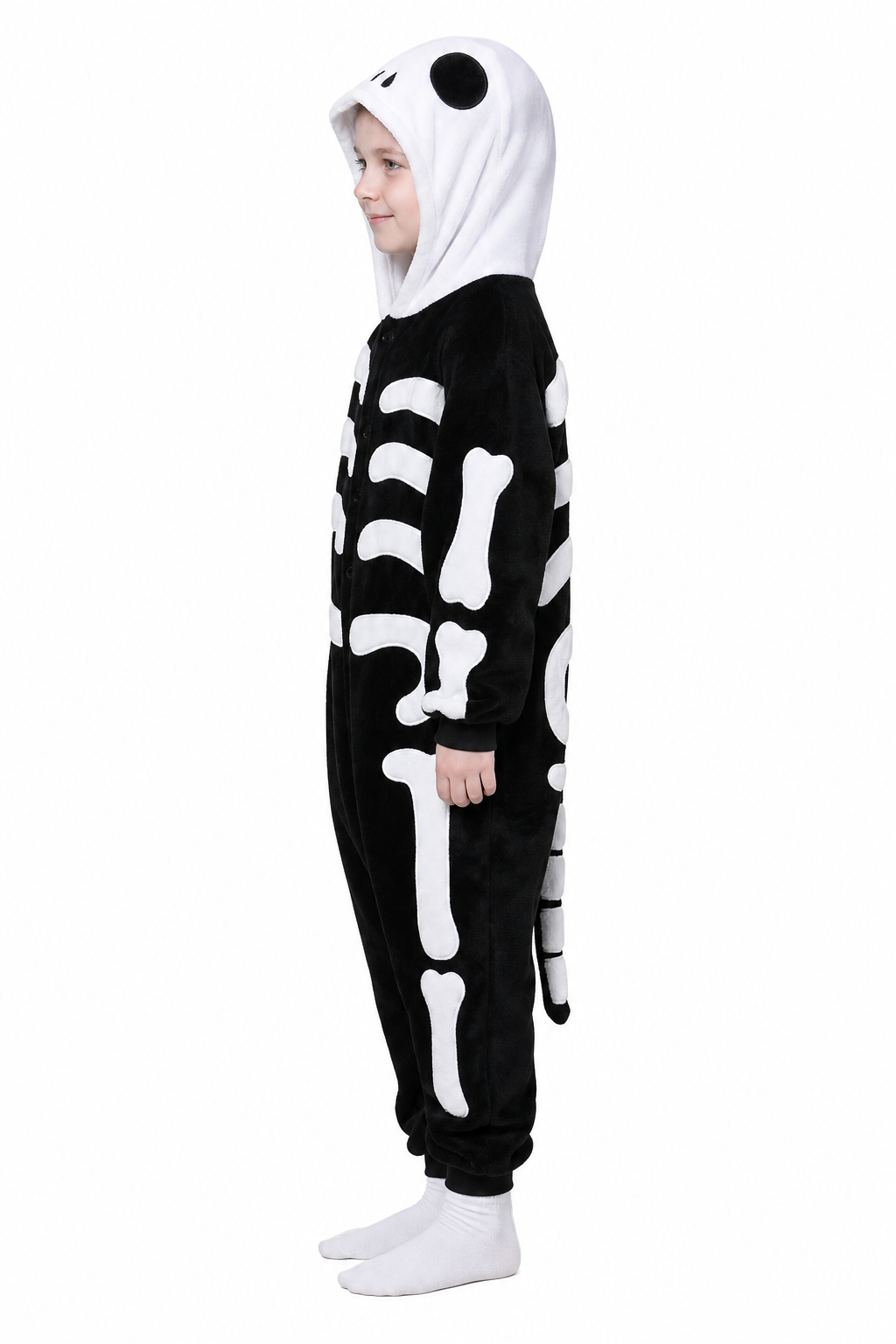 Kids' Hooded Halloween Black Skeleton Kigurumi Onesie - Image 2