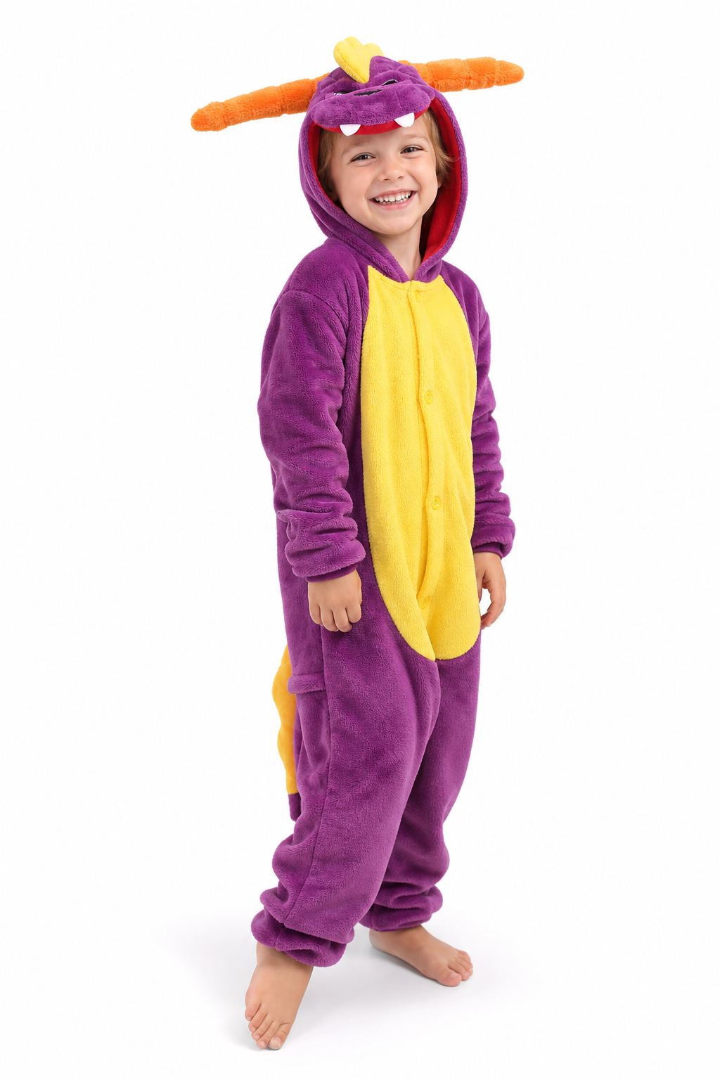Kids' Hooded Purple Dragon Plush Kigurumi Onesie - Image 3