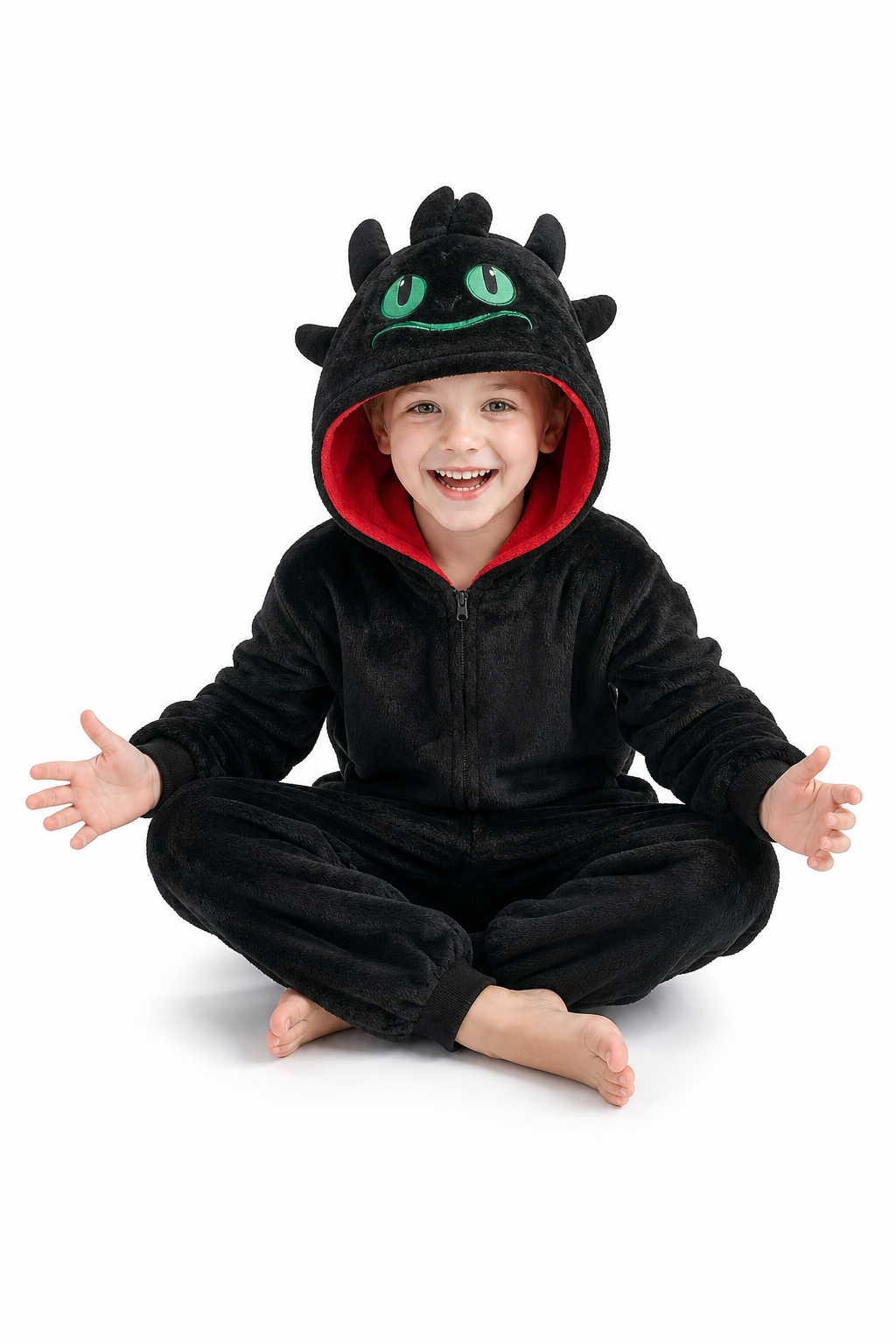 Kids' Hooded Black Dragon Kigurumi Costume Onesie - Image 5