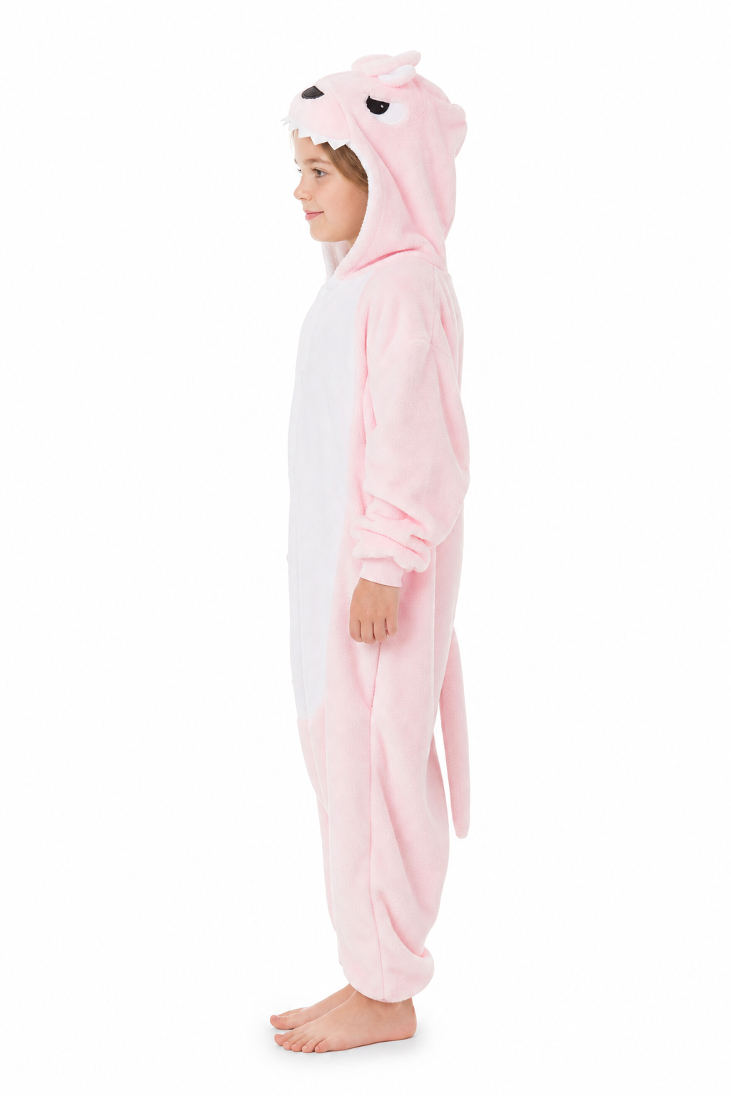 Kids' Hooded Pink Fanged Monster Kigurumi Onesie - Image 2