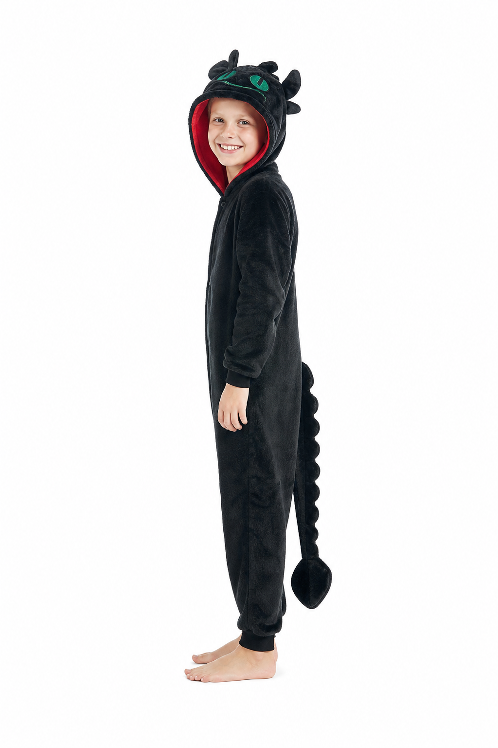 Kids' Hooded Black Dragon Kigurumi Costume Onesie - Image 2