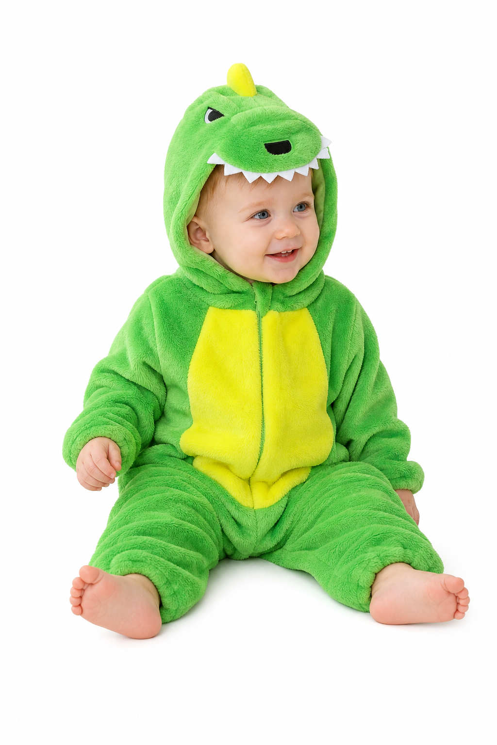 Green Baby Plush Dinosaur Onesie with Yellow Belly - Image 3