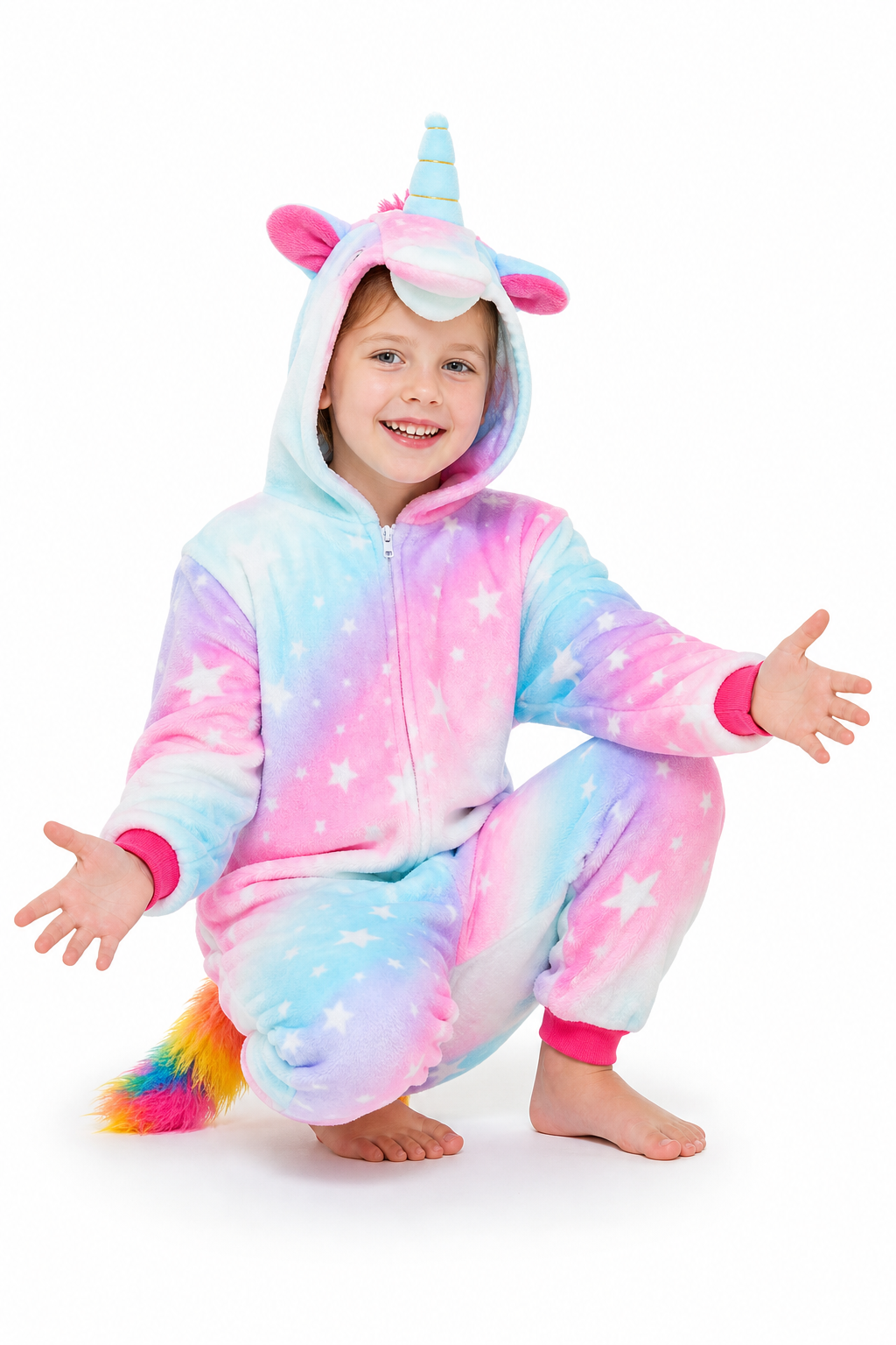 Kids' Hooded Pink and Blue Pastel Star Unicorn Kigurumi Onesie - Image 5