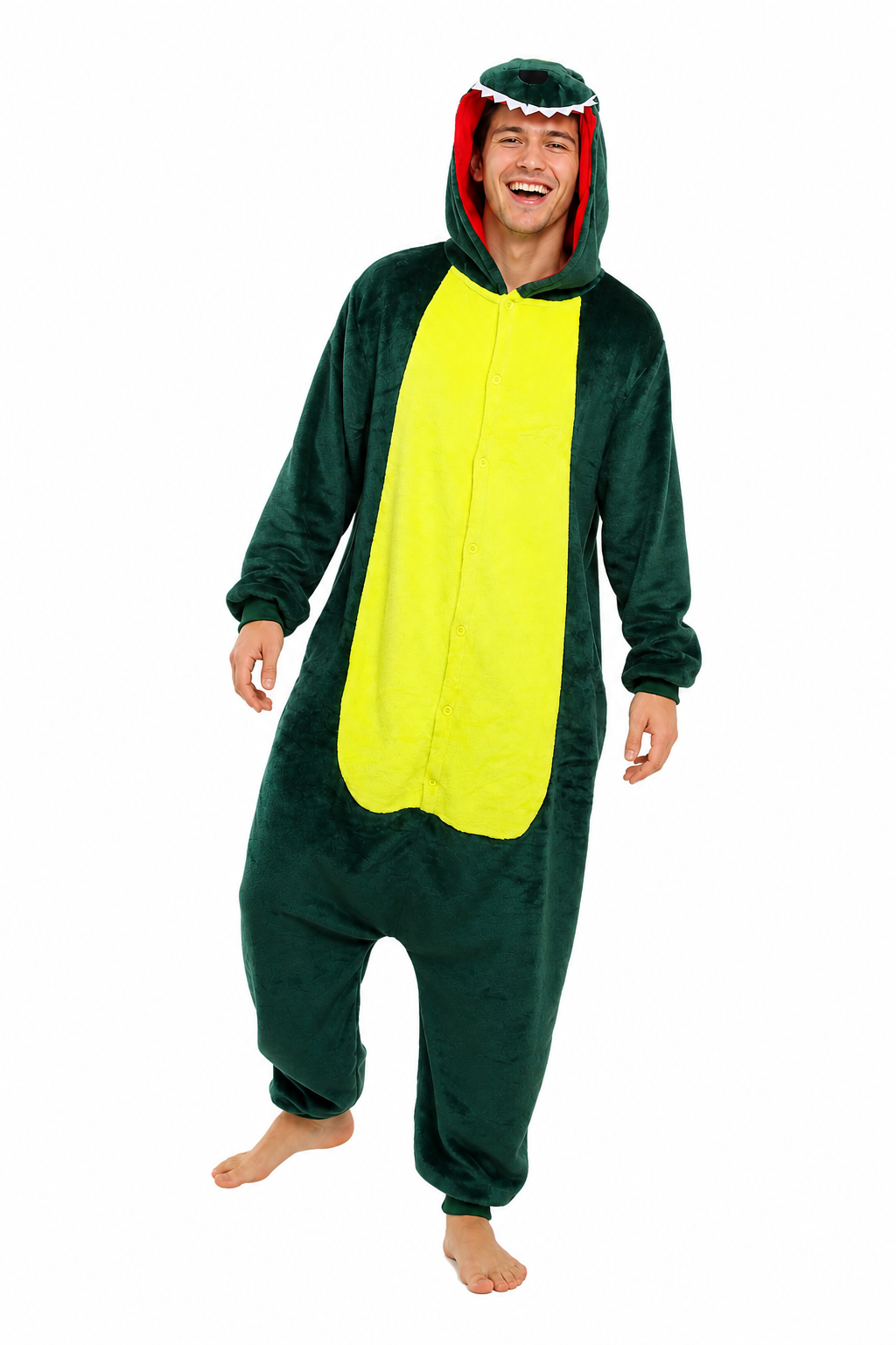 Adult Hooded Dark Green Dinosaur Kigurumi Onesie - Image 3