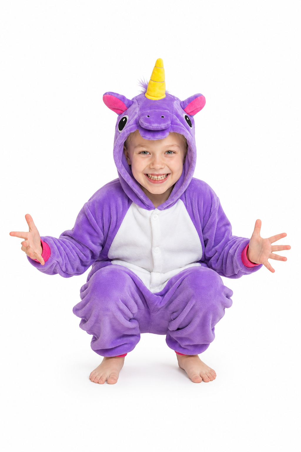 Kids' Hooded Solid Purple Unicorn Kigurumi Costume Onesie - Image 5