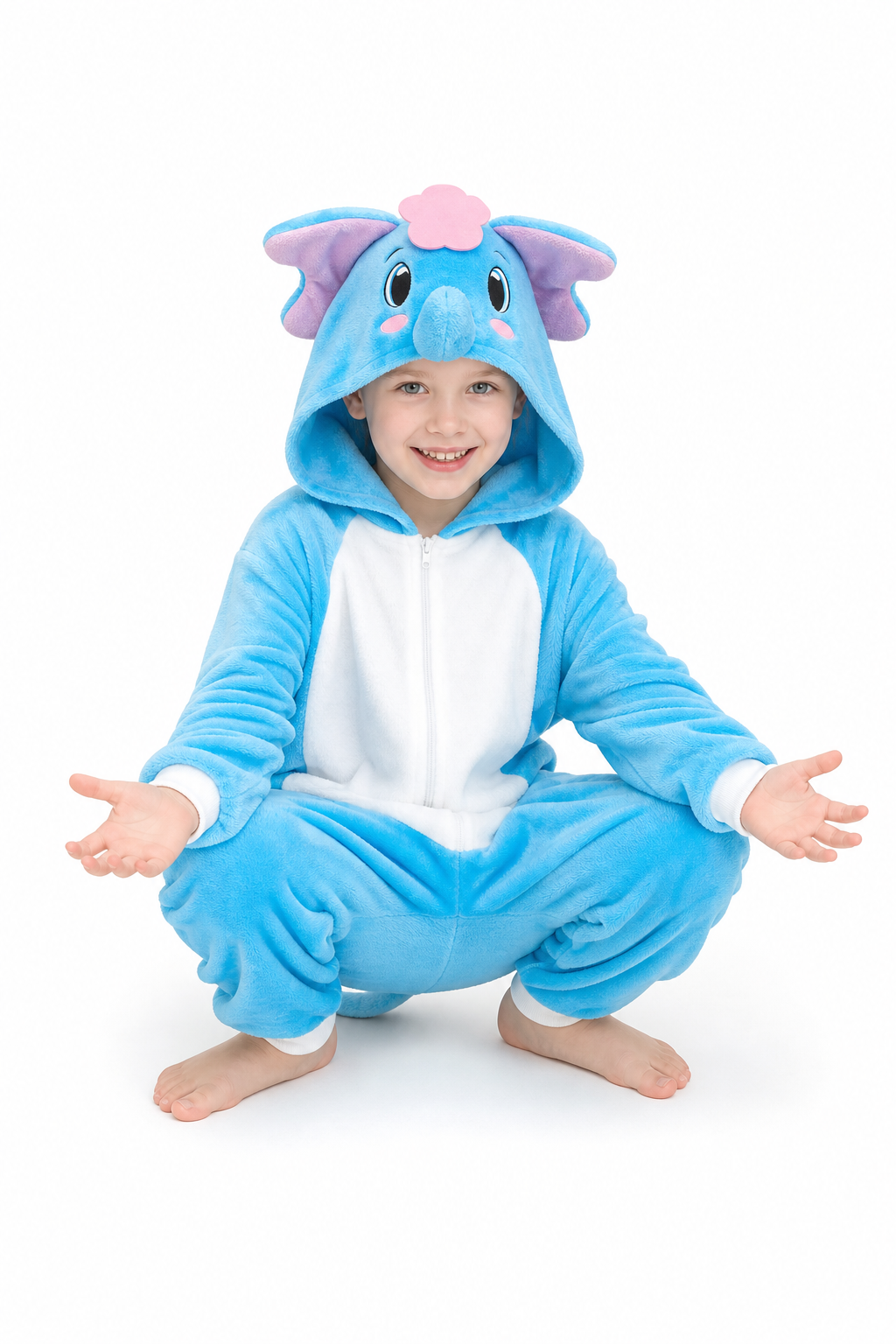 Kids' Hooded Blue Elephant Kigurumi Costume Onesie - Image 5