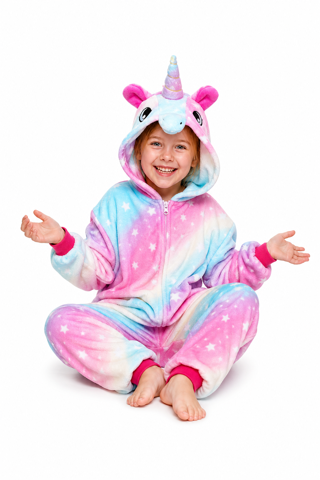 Kids' Hooded Pastel Rainbow Star Unicorn Kigurumi Onesie - Image 5